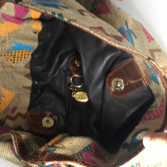 Vintage Burlap Marco Avane Crossbody Bag with hand painted graphics NWOT - Picture 7 of 9